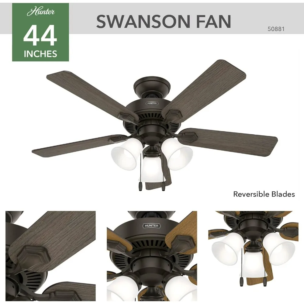 44 Inch Swanson New Bronze Ceiling Fan with LED Light Kit and Pull Chain,Ceiling Fans