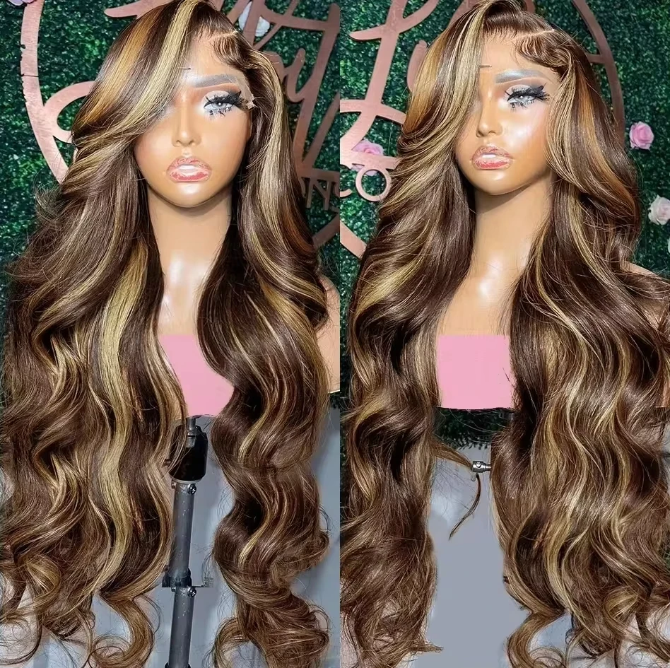 Highlight Ombre Lace Front Perücken Echthaar 13x4 Body Wave Honig blonde Lace Front Echthaar Perücken mit Babyhaar vor gezupft