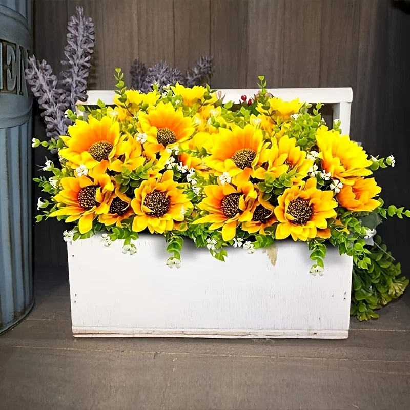 1/2 Stück Sonnenblumen, künstlicher Blumenstrauß mit Stielen, geeignet für Zuhause, draußen, drinnen, Hochzeit, Küche, Tisch, künstliche Blumendekoration – Detail 2