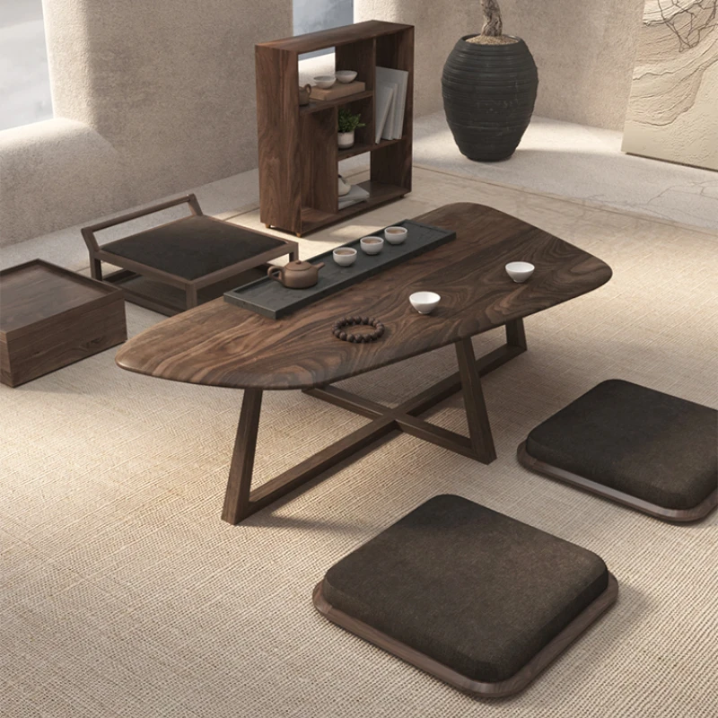 

Japanese Zen Tea Table Black Walnut Solid Wood Tatami Short Kang Table Irregular Modern Simple Small Tea Table