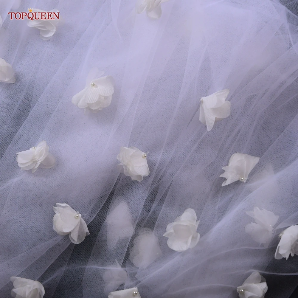 TOPQUEEN V20s 3D Flowers Wedding Veil Luksusowe welony ślubne Wedding Long Veu Bride 5 Meters Cathedral Drop Veil Pure White VEIL