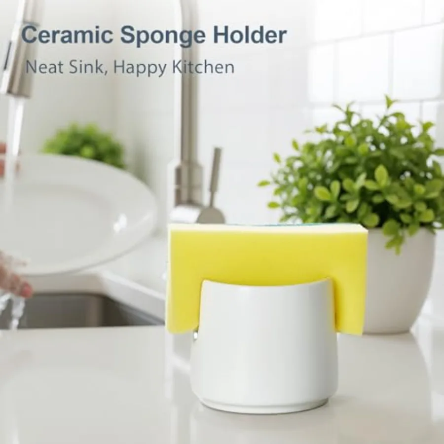 White ceramic sink tidy for dish soap and sponges