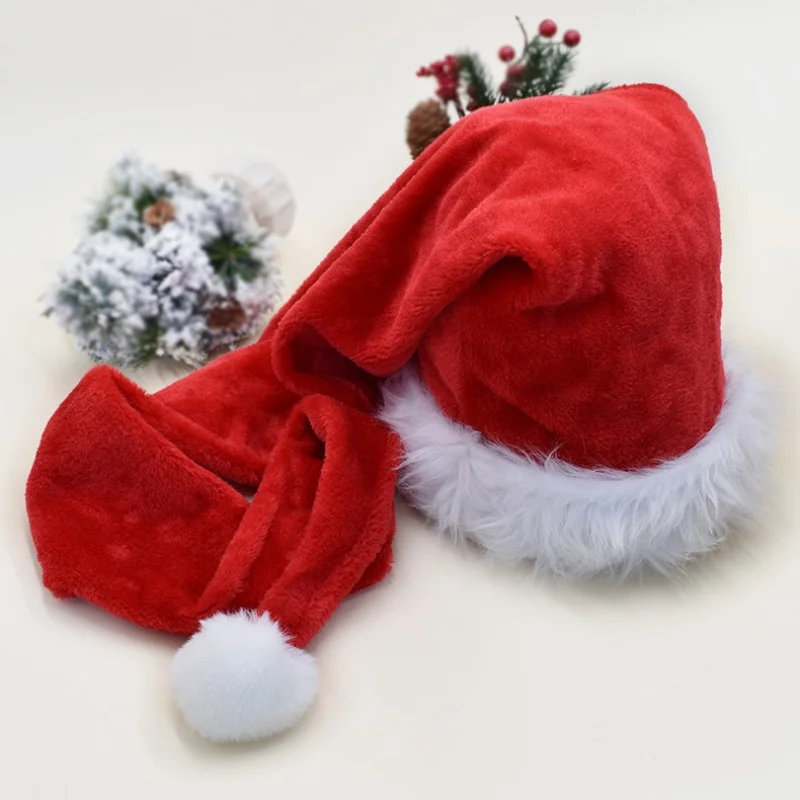 Chapéu de papai noel super longo para adultos, mulheres homens chapéus de natal vermelhos unissex suprimentos fofos de pelúcia veludo longo chapéus de festa de natal