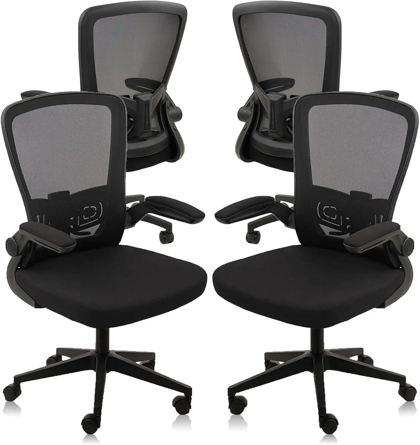 Desk Chairs With Wheels, Ergonomic Mesh Office Chair Adjustable Height And Swivel Lumbar Support Home Office Chair With Flip Up