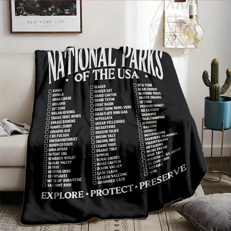 National Parks Checklist Flannel Throw Hiking Cozy Blanket 63 National Parks Gift for Backpacker Flannel Throw Park Trac