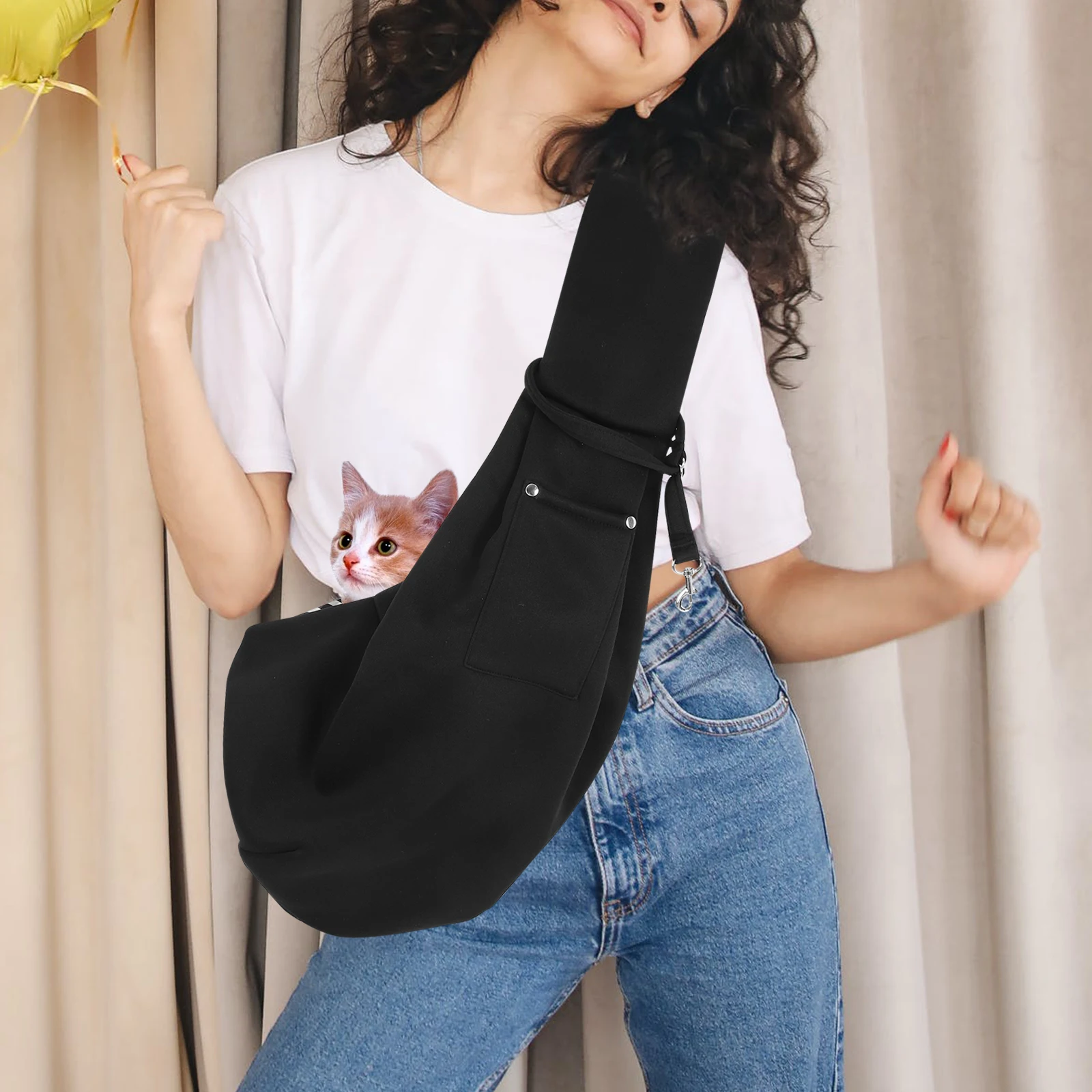 

Carrier Breathable Lightweight Travel Bag For Small Dogs Cats Guinea Pigs Hedgehogs Black Adjustable Strap Hands Free Dog Sling