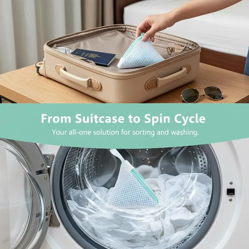 @*Portable Mini Laundry Bag with Zipper Lightweight Small Item Storage Pouch for Detergent Pods Socks Bathroom Dorm Use