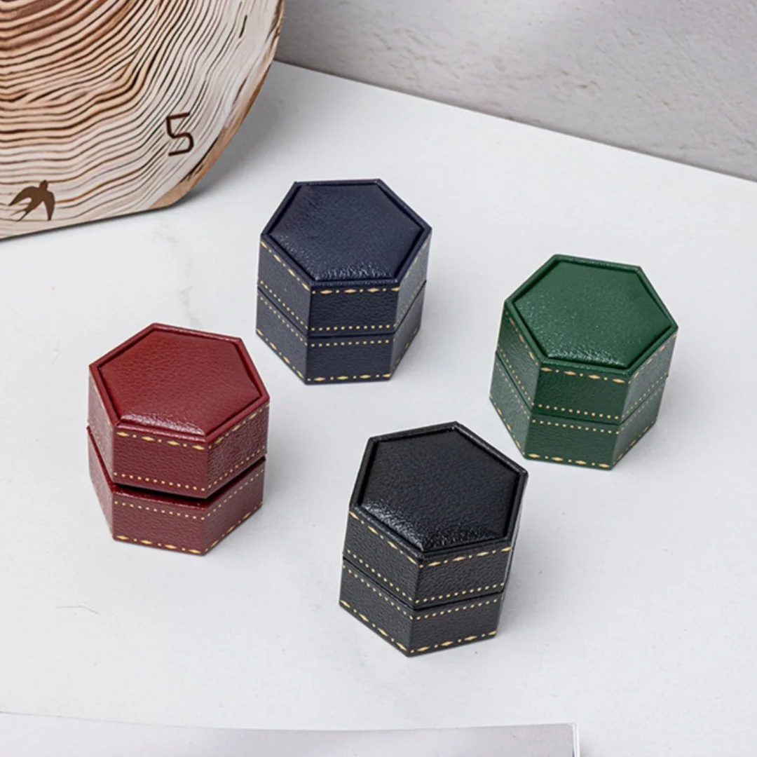 Ring Holder Case  Patterned Ring Box Earrings Organizer Compact Hexagon Jewelry Box For Gift For Women Shelf Vanity