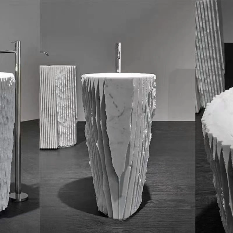 Natural Marble Carrara White Column Basin Hotel Villa Stone Integrated Basin Export Stone Basin