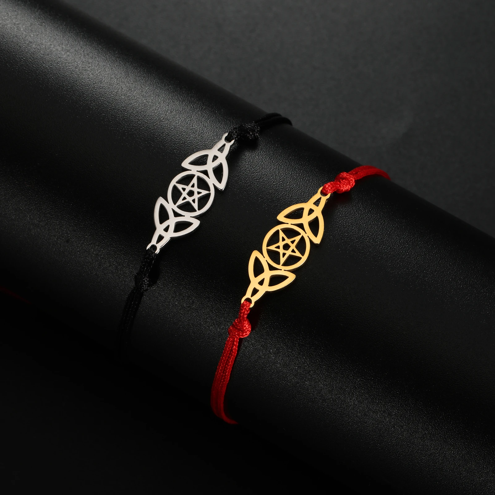 LIKGREAT Vintage Celtics Knot Pentagram Symbol Charm Bracelet Hollow Stainless Steel Pendant Bracelet Jewelry Gift for Women Men