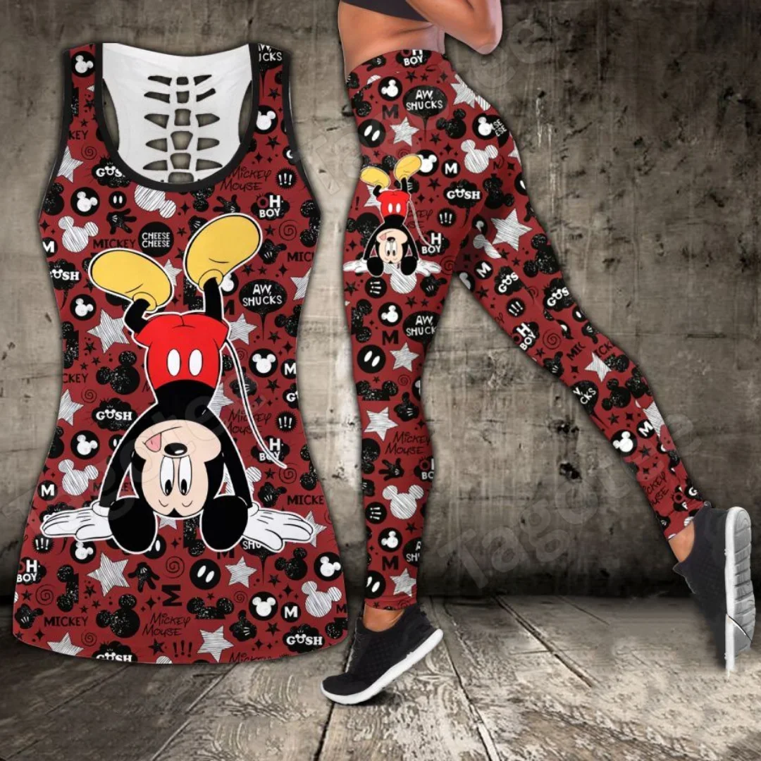 Conjunto de mallas de Yoga de Mickey Mouse para mujer, conjunto de mallas deportivas sin mangas con recortes de Disney, 2024