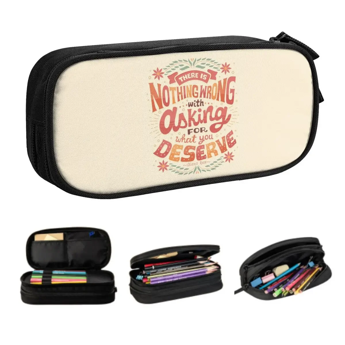 Custom Cute Ask For What You Deserve Pencil Cases for Boys Gilrs Big Capacity Inspirational Quote Pencil Box School Accessories