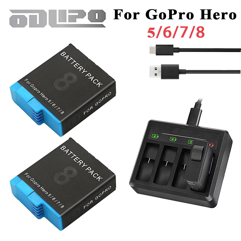 2150mAh for Gopro Hero 8 Hero 7 Hero 6 5  Li-ion Battery + 4-Slots LED Charger for Go Pro 8 7 6 5 Accessorie Batteries