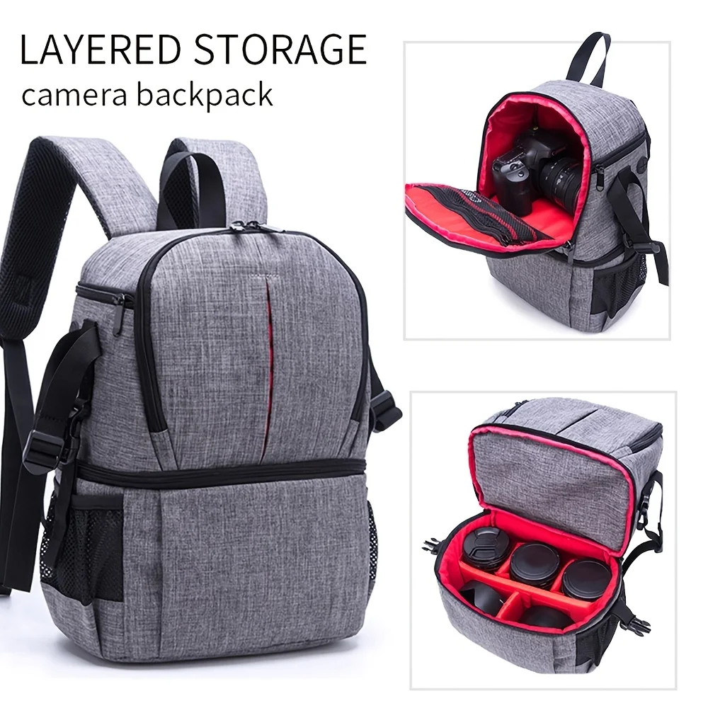 

SLR Camera Storage Bag, Double Shoulder Straps Upper Lower Layered Storage Oxford Cloth Fabric Lightweight For Men & Women Suita