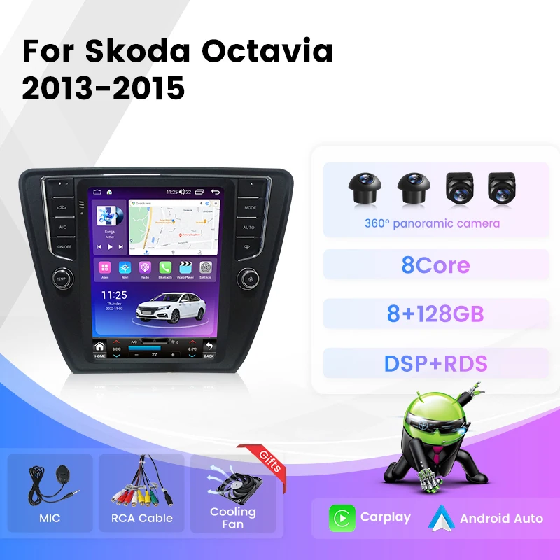 9.7 Android 14 For Skoda Octavia 3 A7 2013 - 2018 Tesla style Car Radio Multimedia All-in-one machine GPS Carplay Navigaiton DSP