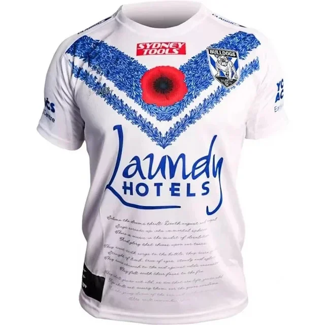 Rugby Jersey para Homens, Bulldogs, Singlet Australiano, Shorts, Nome e Número de Impressão, Qualidade Superior, Casa e Fora, 2023, Tamanho S-5XL