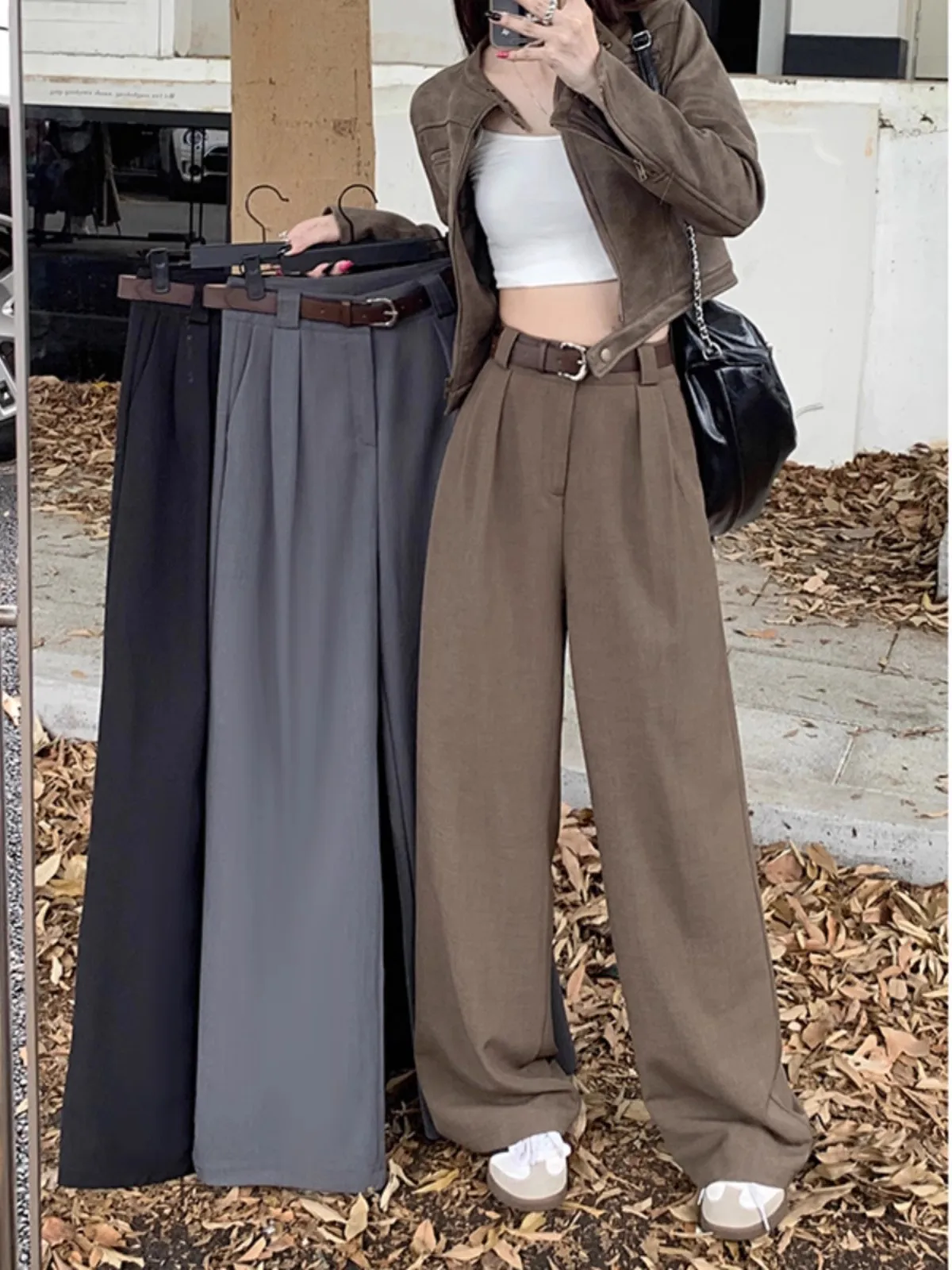 

High Waist Draped Suit Pants Women's Casual Loose plus Size Retro Straight Leg Trousers Korean Sle Spring Autumn Faion