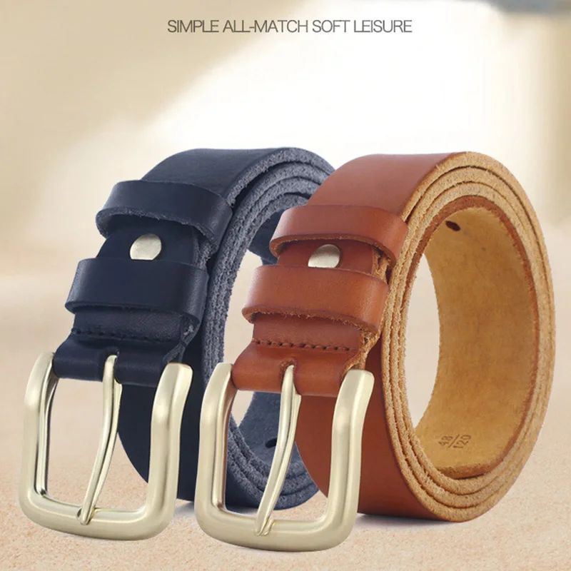 2023 New Men's Widened Needle Buckle Waistband Made Of Genuine Leather And Minimalist Designer Solid Color Casual Pant Waistband