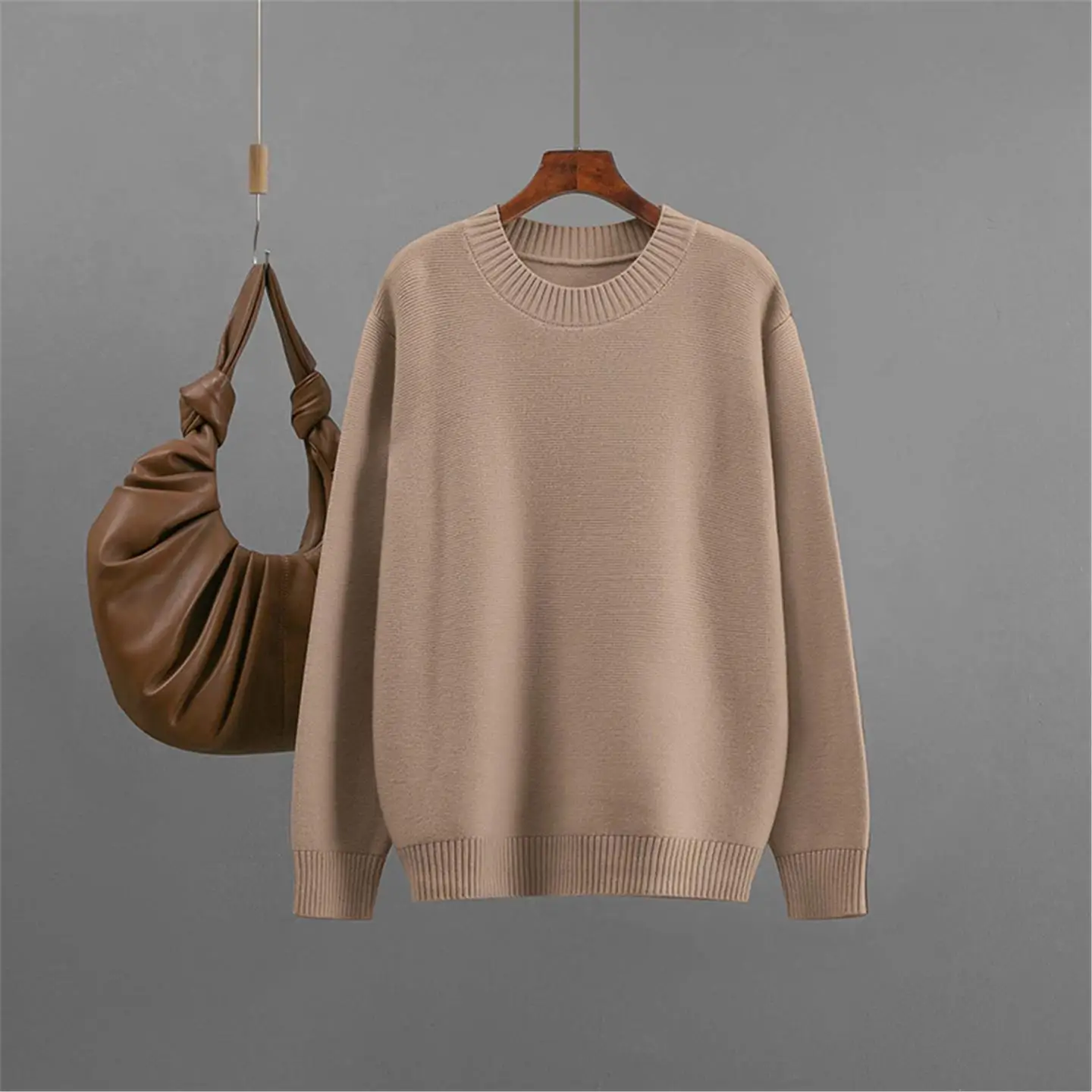 بلوزة فضفاضة محبوكة مستديرة للنساء للخريف والشتاء متعددة الاستخدامات ومريحة وقابلة للتنفس ومتوسطة الوزن وطويلة Sve #4