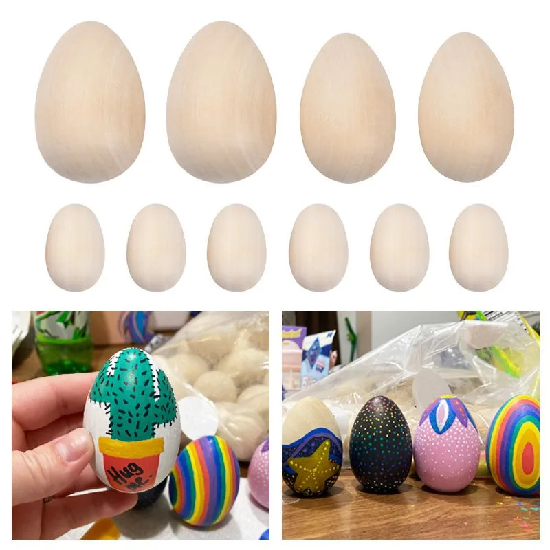 Wooden Easter Eggs DIY Painting Realistic Imitation Farmhouse Decor Creative Doodle Art for Kids Role Play Wooden Bead Ornaments