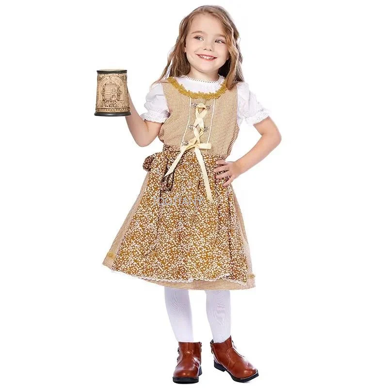 

Children Germany Bavaria Traditional National Beer Girl Costume Kids Maid Cosplay Costumes Parade Stage Performance Party Dress