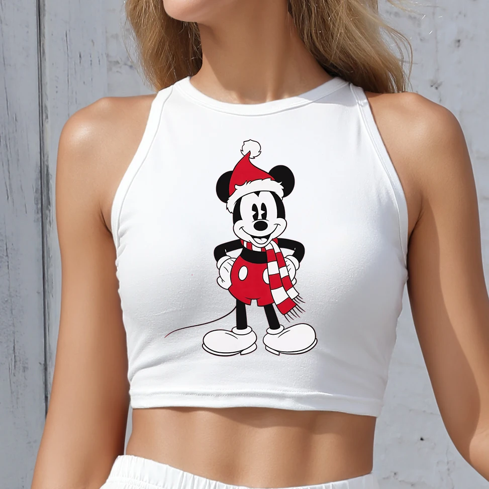 

Kawaii Lilo Stitch Cartoon Vest Summer Women Clothes Animation Mickey Cute Graphic Crop Tops Streetwear Tees Female Clothing