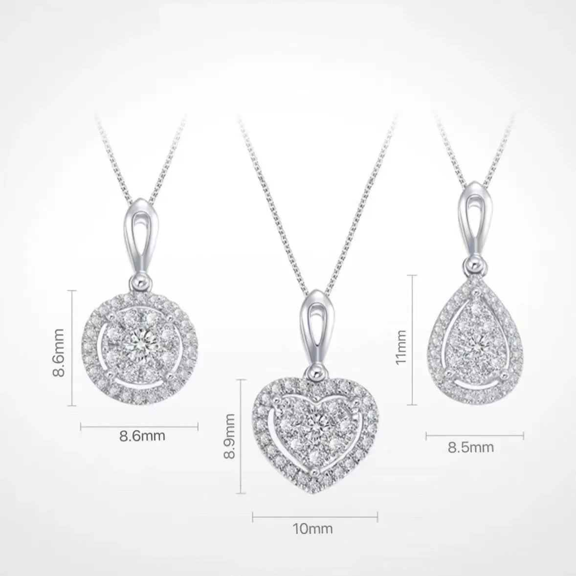 Fashion S925 Silver Necklace Heart Drop Round Simulated Diamond Gemstone Pendant for Women Silver 925 Jewelry