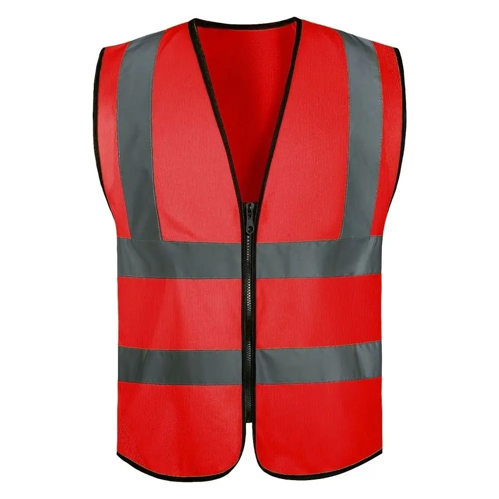 Durable High Visibility Safety Vest Front Reflective Strips Zipper Work Vest Workwear Uniforms Construction Work