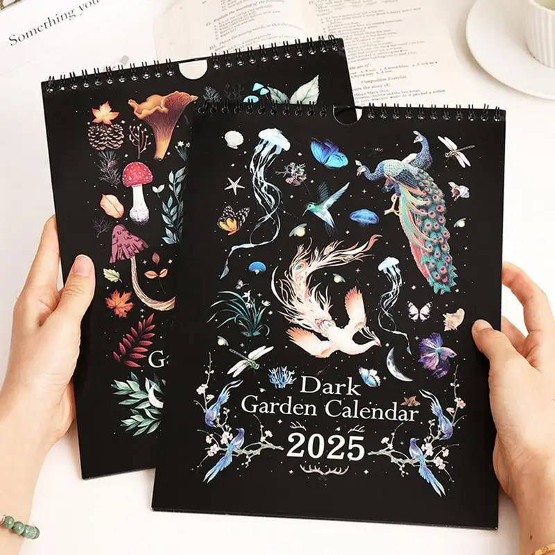 Dark ForestLunar Calendar 2025,Wall Calendar Colorful Waterink Wall Hanging Calendars with 12 Original Illustrations for Home