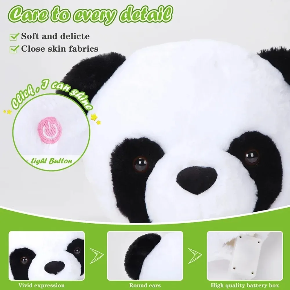 34cm Glowing Cushion Panda Throw Pillows Soft LED Light Soft Cute Panda Head Stuffed Animals Toys Gift for Girls Room Игрушки