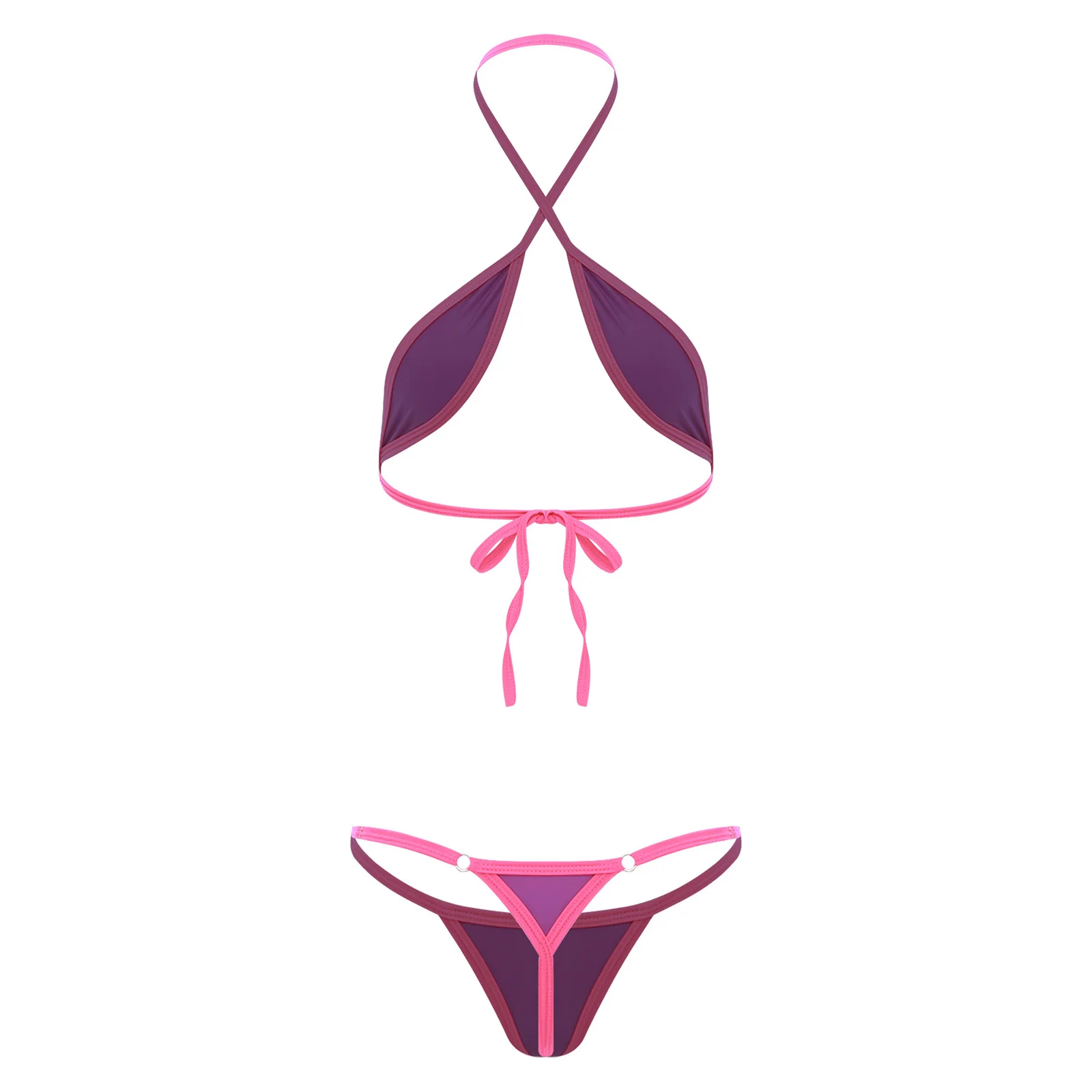 Bodysuit Bikini Seksi Mikro Wanita Halter Punggung Terbuka T-back Pakaian Renang Satu Potong Pakaian Mandi Leotard Berongga Lingerie Perawakan Pertunjukan