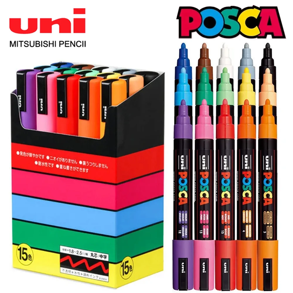 

15colors Japan UNI Posca Paint Markers Plumones Colores PC-3M Mercaderes Highlighter for School Art Stationery Acrylic Graffitti