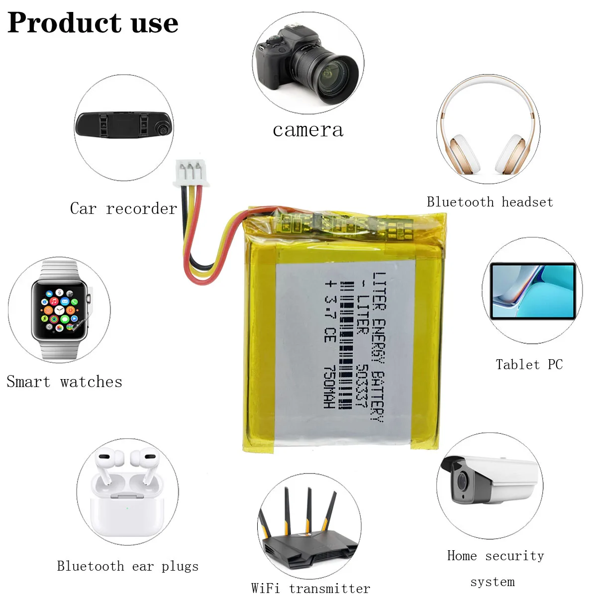 Baby Monitor 3.7V 750mAh 503337 Polymer Lithium  Battery For Mp3 Mp4 Smart Watch Speaker Angeleye Ae210 Video EU053337P