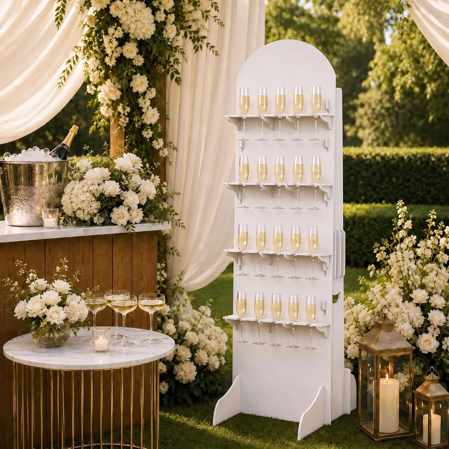 6 Foot Champagne Wall 4 Tier Display Arch Holds 20 Glasses Simple Assembly