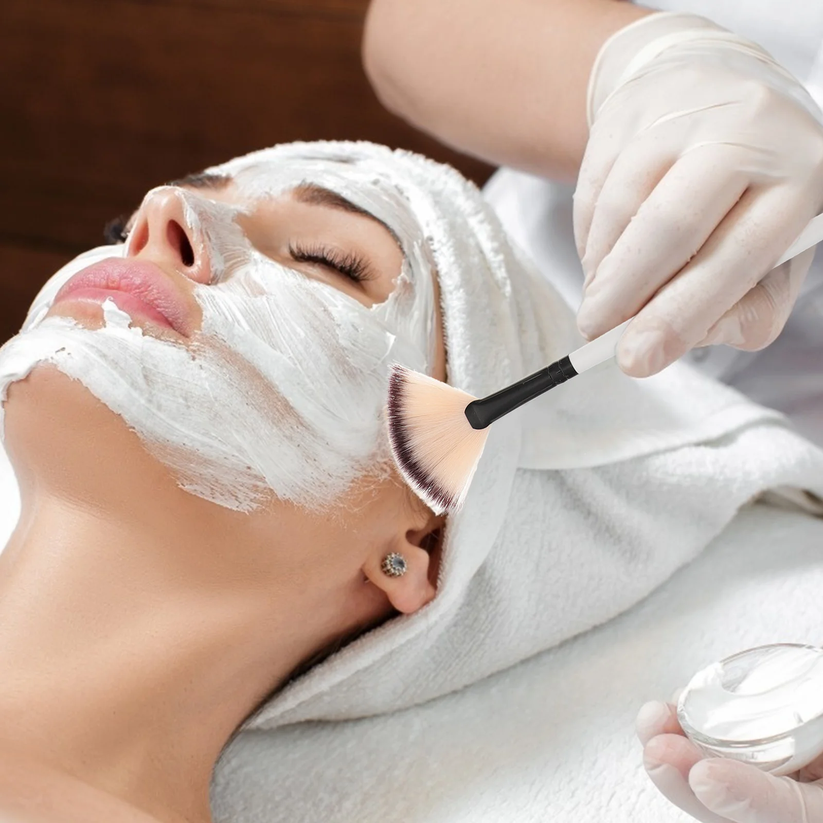 4 Uds. Cepillo Facial en forma de abanico, cepillo de belleza con mango de madera multiusos para mascarilla para dormir, colorete, contorno, bordes difusores, suministros de maquillaje