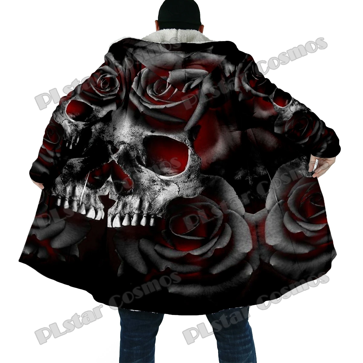 الشتاء أزياء الرجال عباءة ريبر الجمجمة الوشم 3D في جميع أنحاء مطبوعة سميكة الصوف مقنعين عباءة للجنسين عارضة الدافئة معطف الرأس DP51 #4