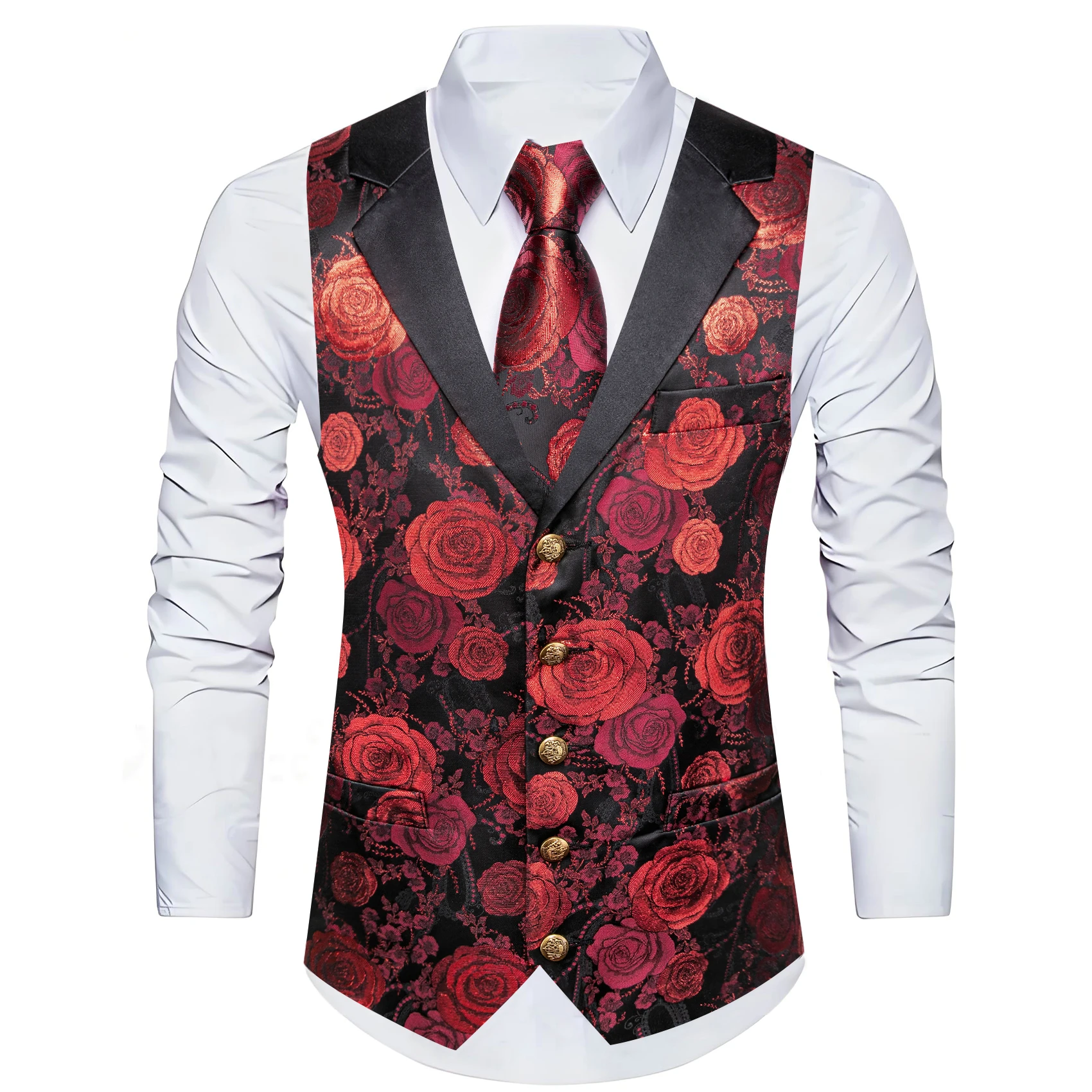 VERVEROW 3pcs Gorgeous Red Flo - Men Formal Wear Vest review and price