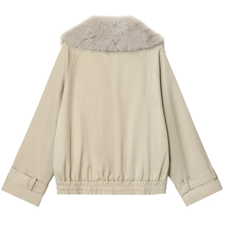 HXAO Vrouwen Jas Windscherm Jassen Demi-Seizoen Nepbontjas Lange Mouw Bomberjacks Double Breasted Crop Grote Maat Bovenkleding