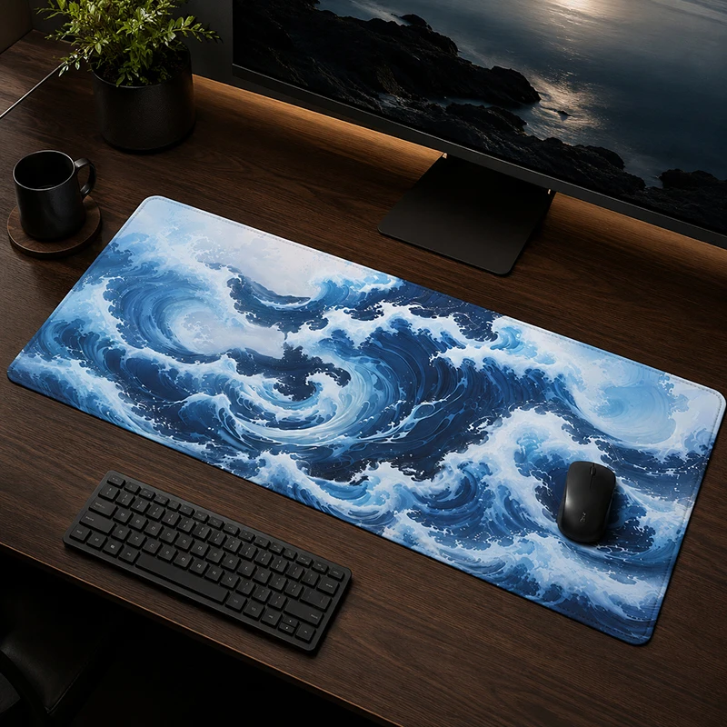 Mouse Pad Gaming Blue Ocean Waves Home Computer HD Mousepad XXL MousePads Natural Rubber Carpet Non-Slip Desktop Mouse Pad