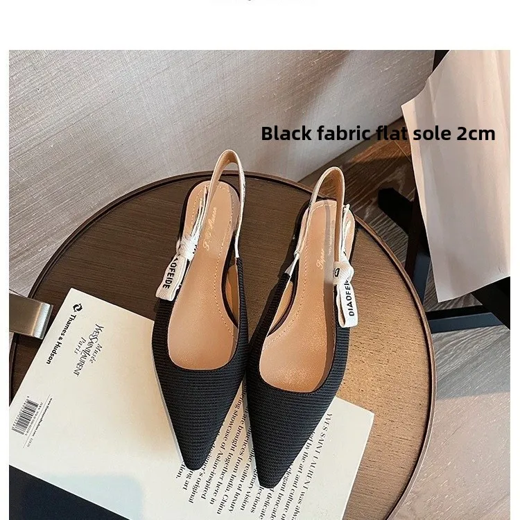 صنادل صيف 2025 الجديدة بتصميم عقدة الفراشة المحبوكة والمطرزة، أحذية نسائية كلاسيكية بمقدمة مدببة ونعل مسطح، أحذية مريحة بنمط ... #1