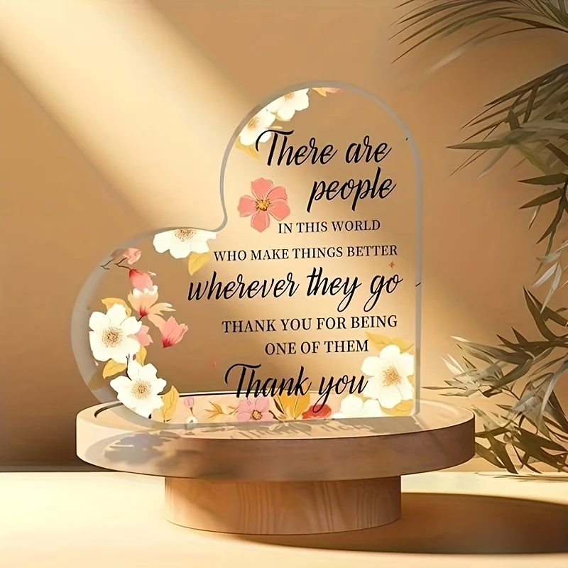Heart Acrylic Gift - Inspirational Floral Decor for Office Desk, Nurse Teacher Retirement Award
