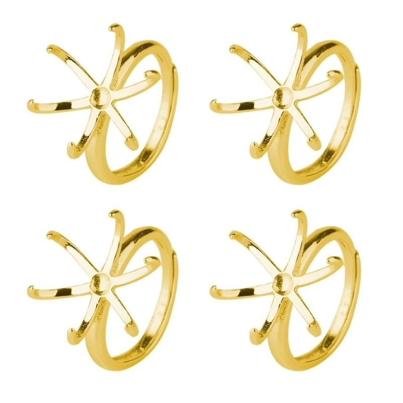 

652F Set of 4 Versatile Brass Rings Bases Rings Support Gold/Silver Plated Claw Prong Rings Settings for DIY Jewelry Making