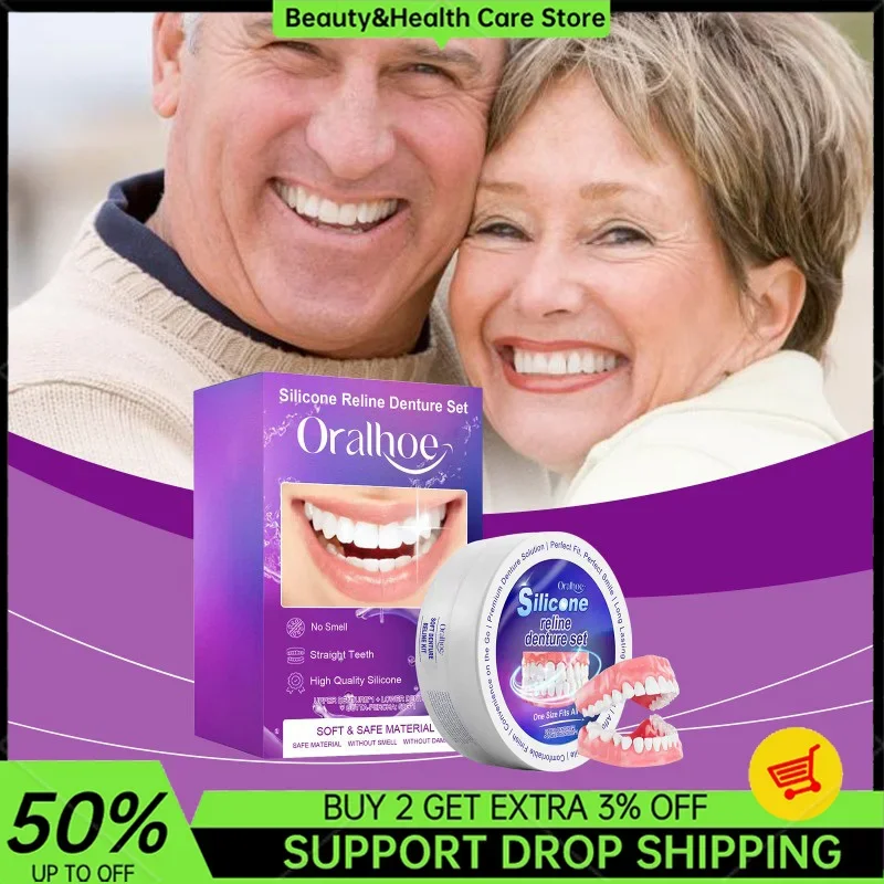 

Men and Women Silicone Denture Set Simulation Braces Hide Missing Crooked Stained Broken Teeth Upper and Lower Set Dental Care