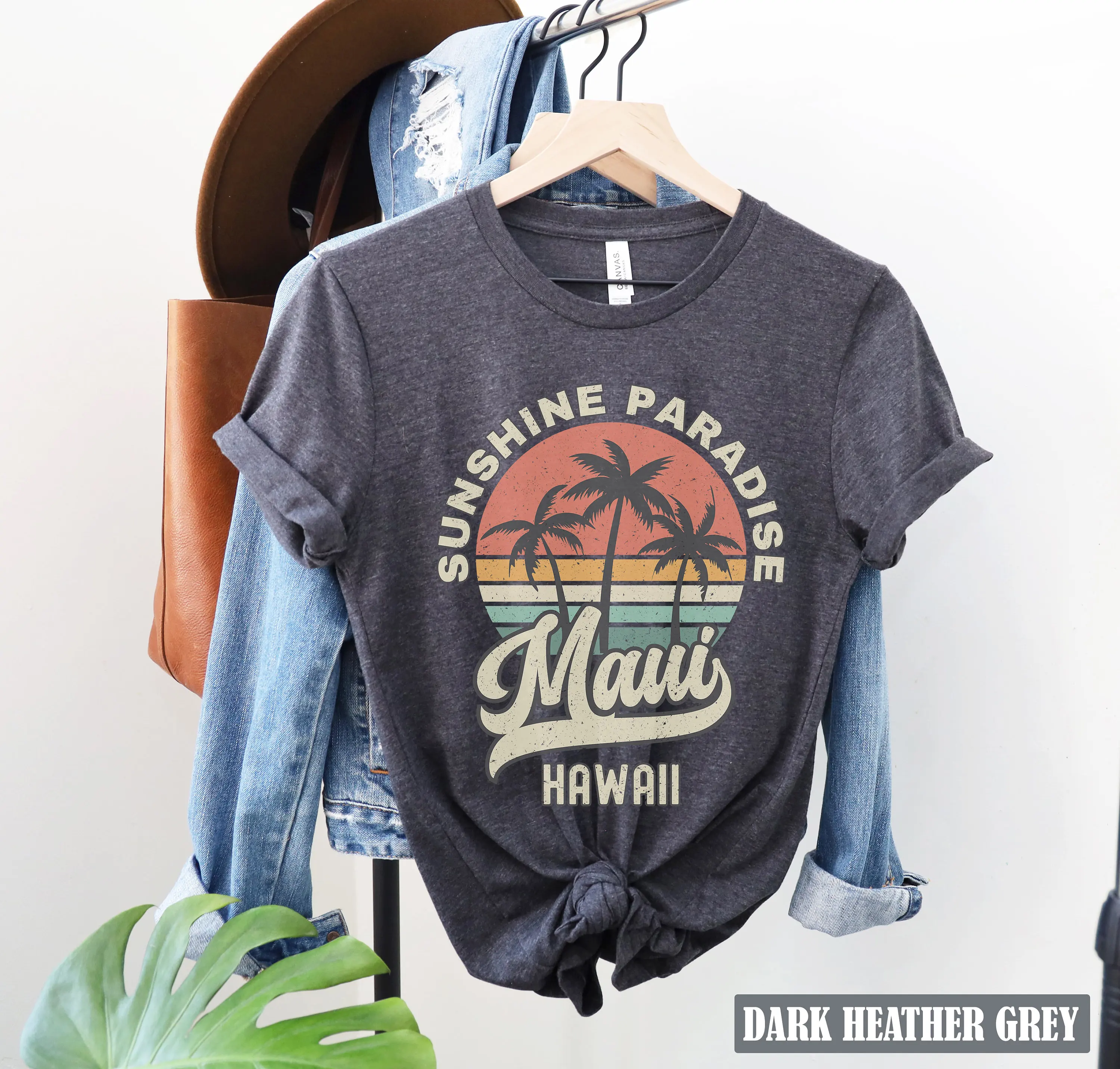 Maui T Shirt Hawaii Souvenir Palm Tree Retro Sunset Honeymoon Matching Family Group Travel