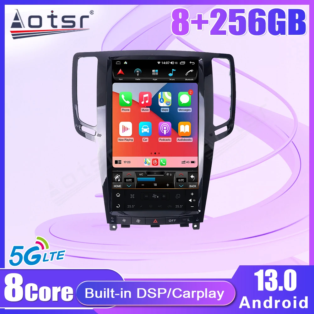 

12,1-дюймовый HD-экран для серии Infiniti G 2007-2013, Android 13, стерео радио Carplay, мультимедийные аксессуары для GPS-навигации