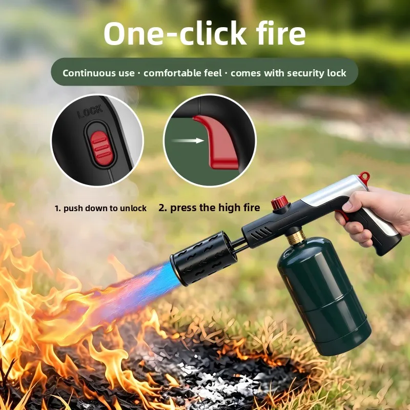 Strong Firepower Spitfire Gun Large Caliber Spray Nozzle Windproof Gas Lighter Safety Lock Outdoor BBQ Kitchen Cooking Igniter