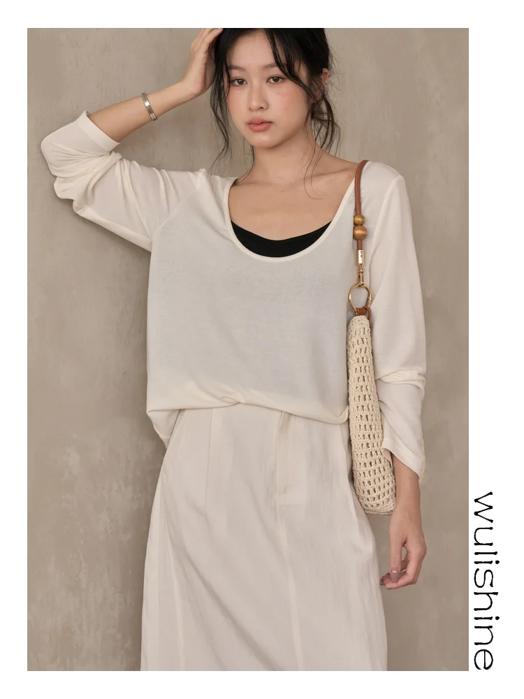 

Sun Protection Fake Two-Piece Knitted Long Sleeve T-Shirt Women's Thin W098 Summer Fashion Ladies' Premium Knitwear