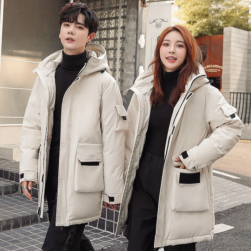 Men Winter Casual Coat White Down Hooded Teenage Student Couples Thick Coat Men Slim Thicken Jacket