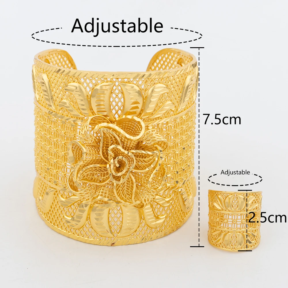 YM Afrikanische Manschette Armreifen mit Ringen Hochzeit Bankett Geschenke Frauen Charme verstellbare Ringe vergoldet Armreif Luxus Schmuck Zubehör 6