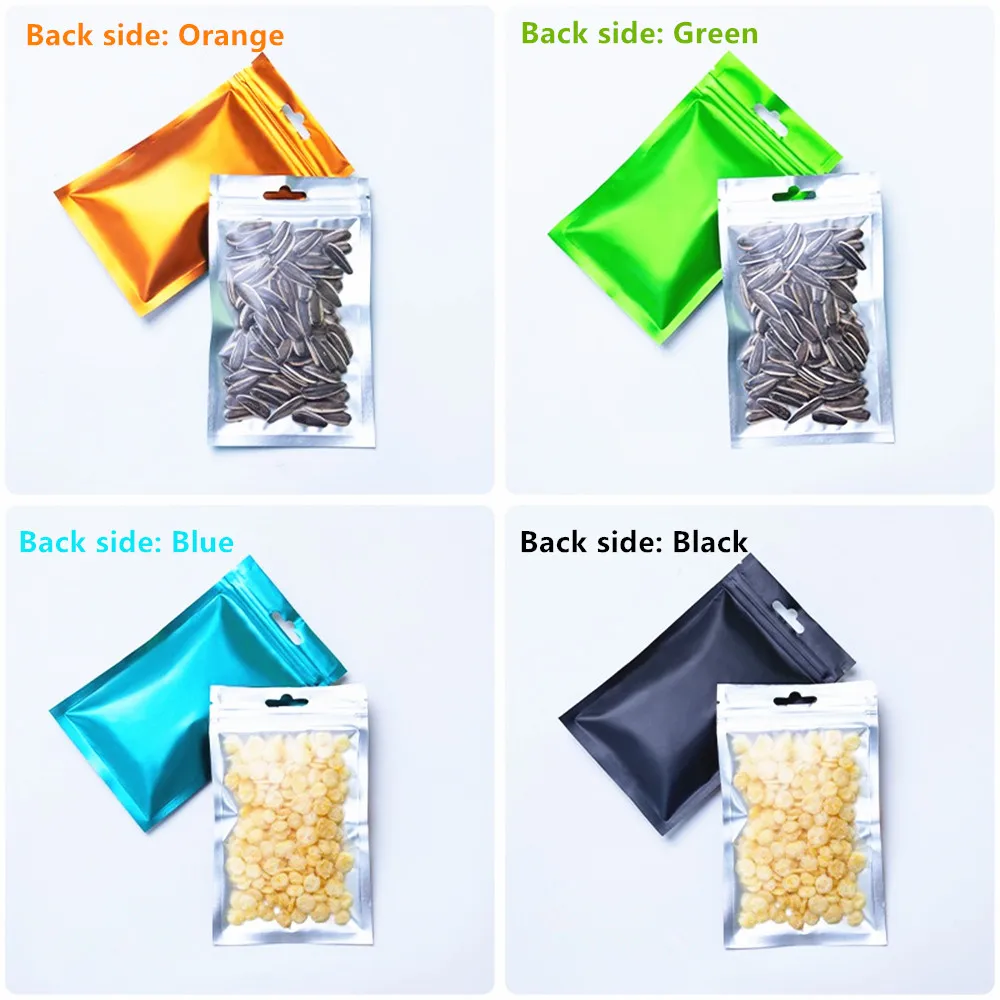 100pcs színek Alumínium Elgáncsol ziplock Hosszúnadrág vel Érthetően bejárati Fénytelen Befejez - Cipzár resealable pouches vel Felfüggeszt holes Adomány Csomagolás